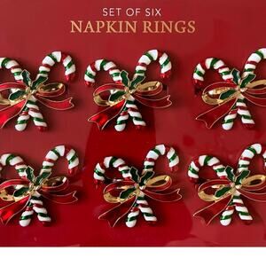 Envogue Christmas CANDY CANE BOW Napkin Rings Set of 6 Holiday Collection NWT